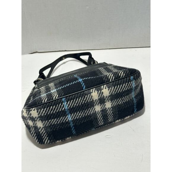 BURBERRY LONDON Croc Embossed Leather Tartan Wool Satchel Purse Bag Authentic - Picture 9 of 16